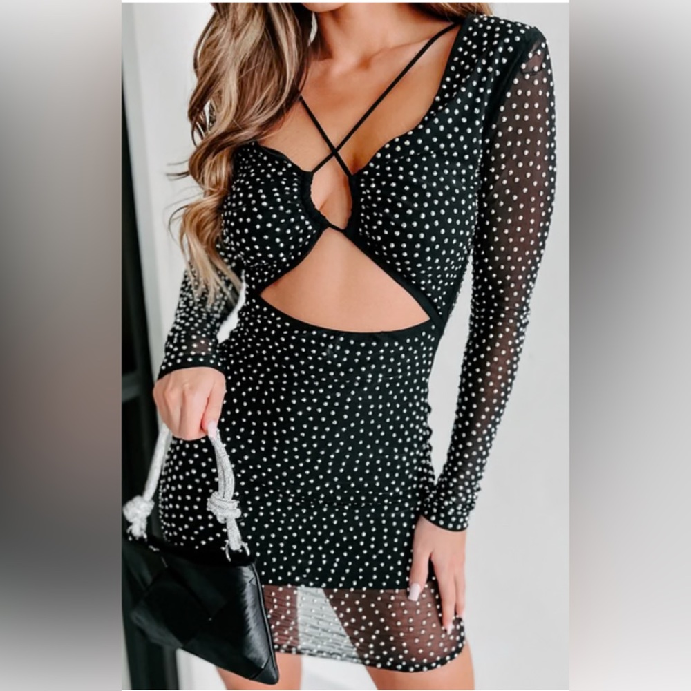 Symphony Black and‎ White Bodycon Dress with Plunge Neckline